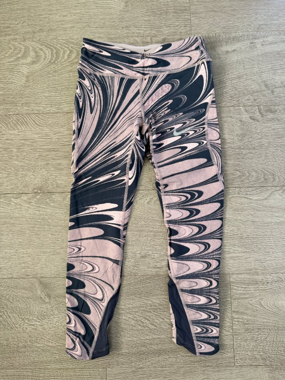 Nike Dri FIT Pink Black Marble Running Leggings Womens XS